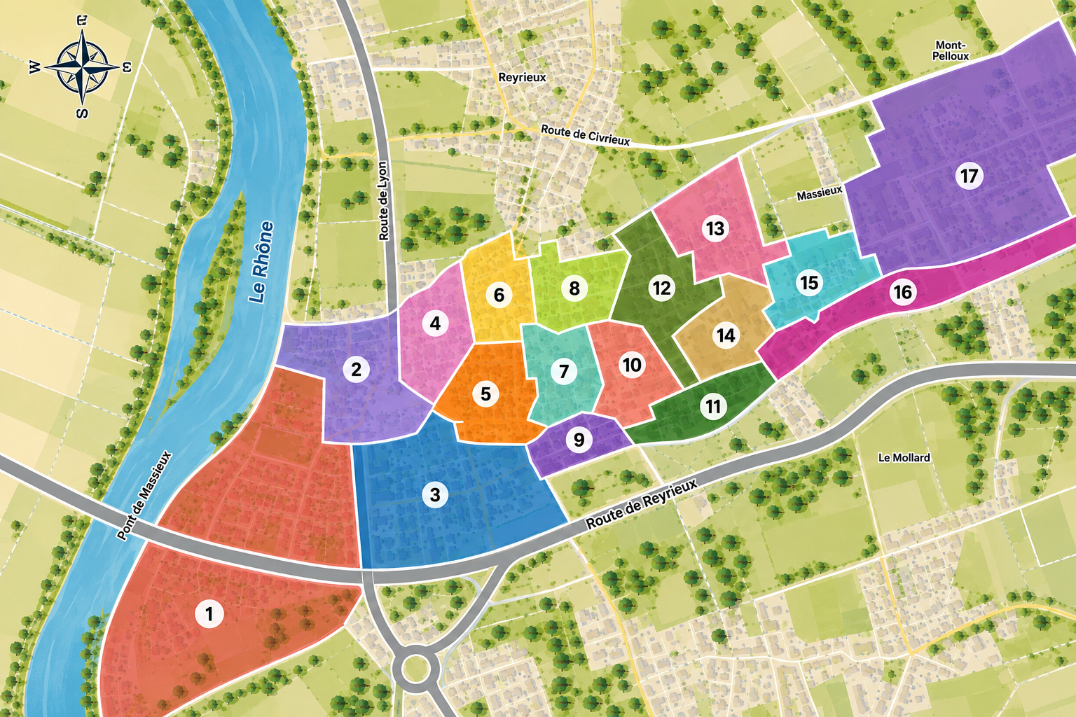 Carte des quartiers de Massieux